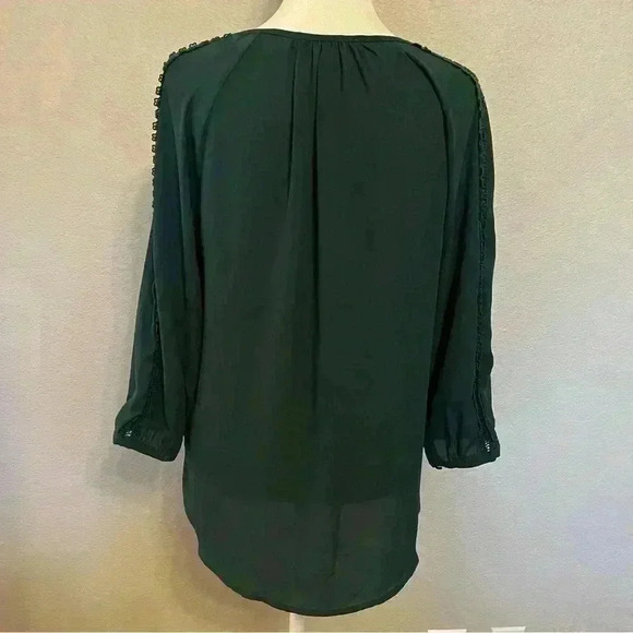 41 Hawthorn dark green v neck long sleeve blouse size small with lace details - Picture 7 of 12